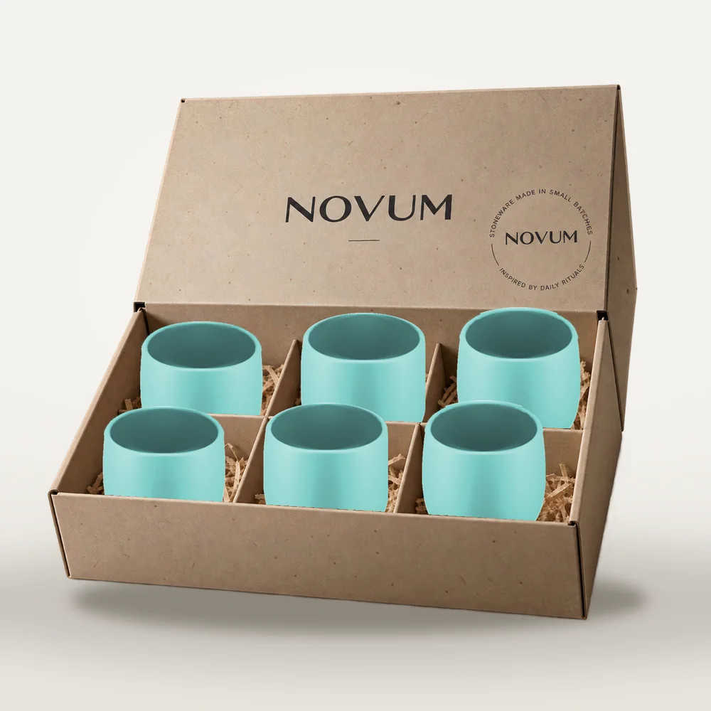 Ceașcă cafea ceramică fără toartă pentru cappuccino, Novum Aqua Oceanica Blue, 150 ml, albastru deschis lucios, gresie glazurată manual — fotografia 4