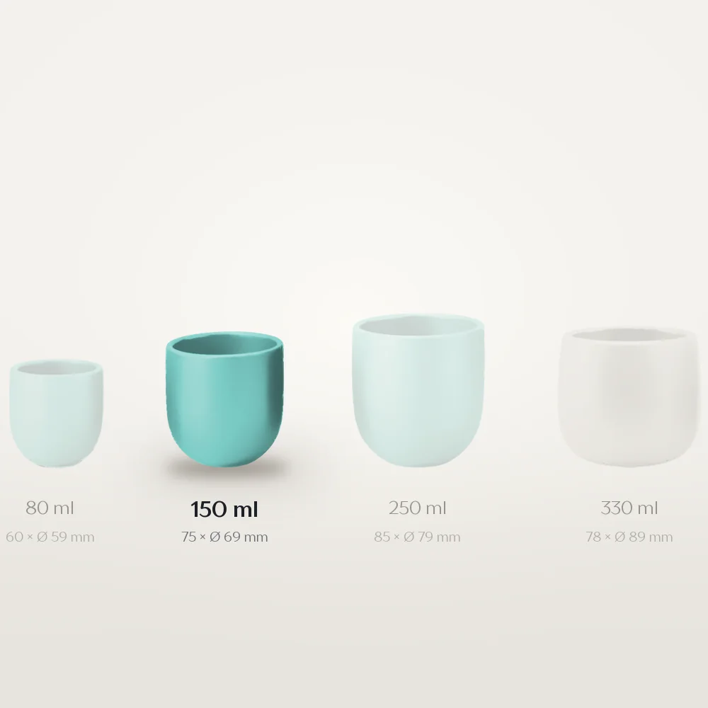 Ceașcă cafea ceramică fără toartă pentru cappuccino, Novum Aqua Oceanica Blue, 150 ml, albastru deschis lucios, gresie glazurată manual — fotografia 3