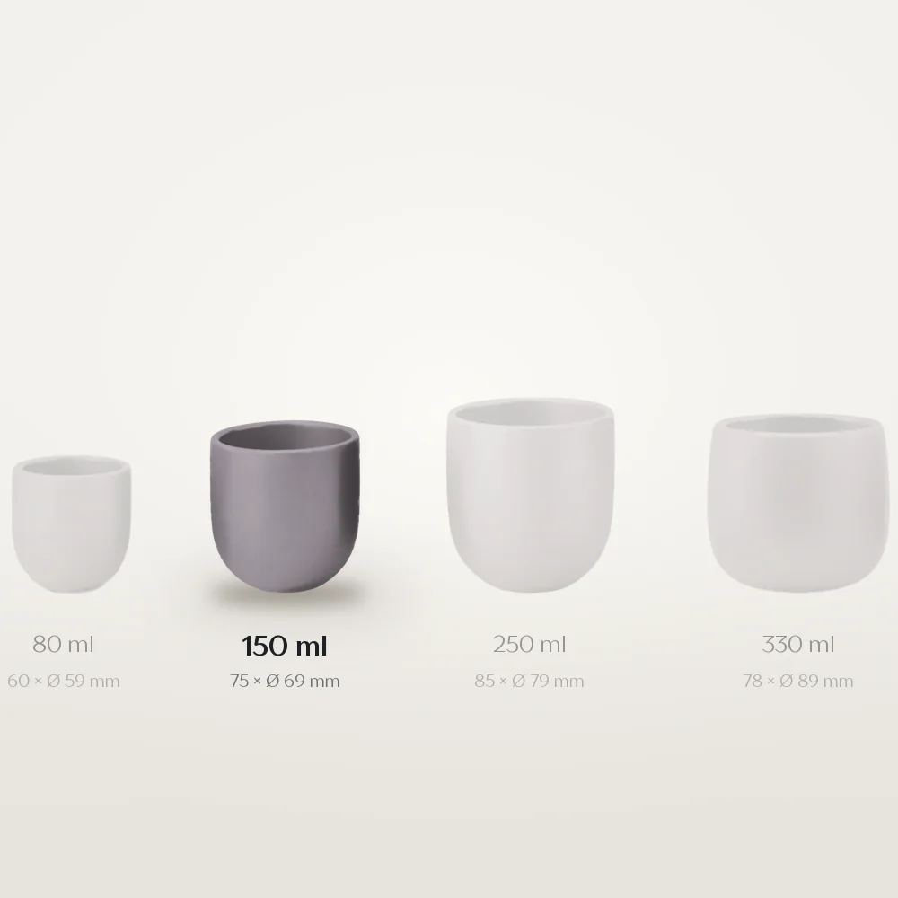 Ceașcă cafea ceramică fără toartă pentru cappuccino, Novum Lunar Grey, 150 ml, gri lunar mat, gresie glazurată manual — fotografia 3