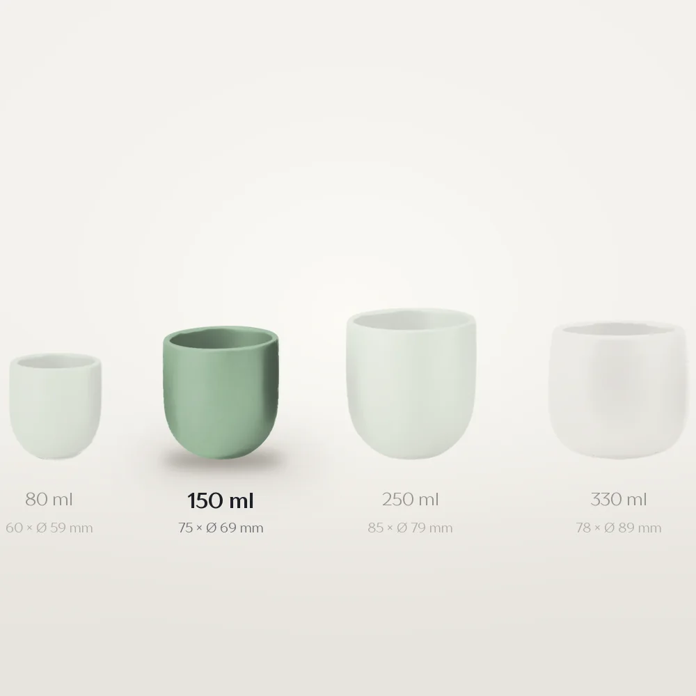 Ceașcă cafea ceramică fără toartă pentru cappuccino, Novum Mint Green, 150 ml, verde mentă mat, gresie glazurată manual — fotografia 3
