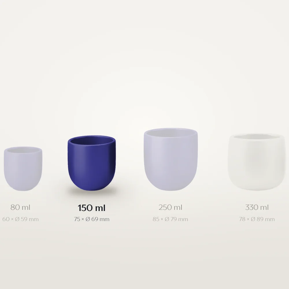 Ceașcă cafea ceramică fără toartă pentru cappuccino, Novum Cobalt Blue, 150 ml, albastru cobalt regal mat, gresie glazurată manual — fotografia 3