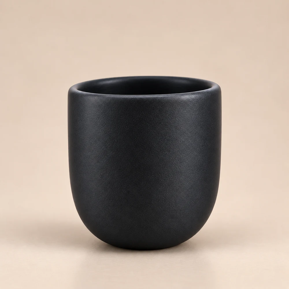 Ceașcă cafea ceramică fără toartă pentru cappuccino, Novum Vulcano Carbon, 150 ml, negru carbon mat, gresie glazurată manual