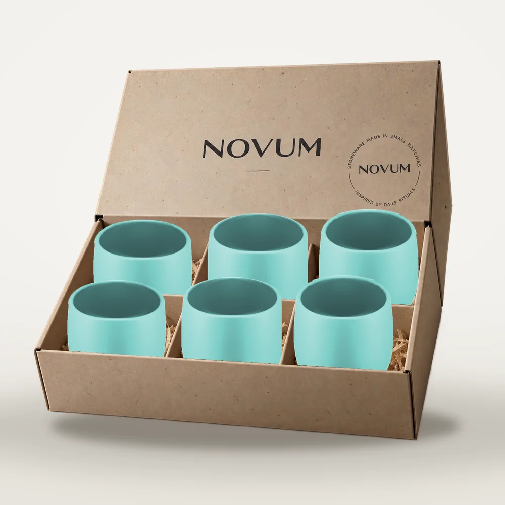 Ceașcă cafea ceramică fără toartă pentru cappuccino mare, Novum Aqua Oceanica Blue, 250 ml, albastru deschis lucios, gresie glazurată manual — fotografia 4