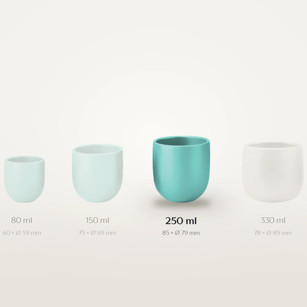 Ceașcă cafea ceramică fără toartă pentru cappuccino mare, Novum Aqua Oceanica Blue, 250 ml, albastru deschis lucios, gresie glazurată manual — fotografia 3
