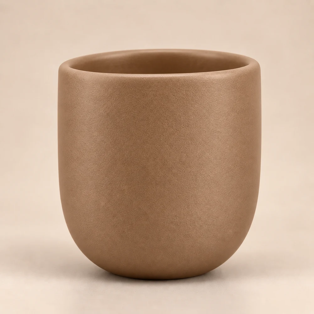 Ceașcă cafea ceramică fără toartă pentru cappuccino mare, Novum Margo Beige, 250 ml, maro deschis cacao cu lapte mat, gresie glazurată manual
