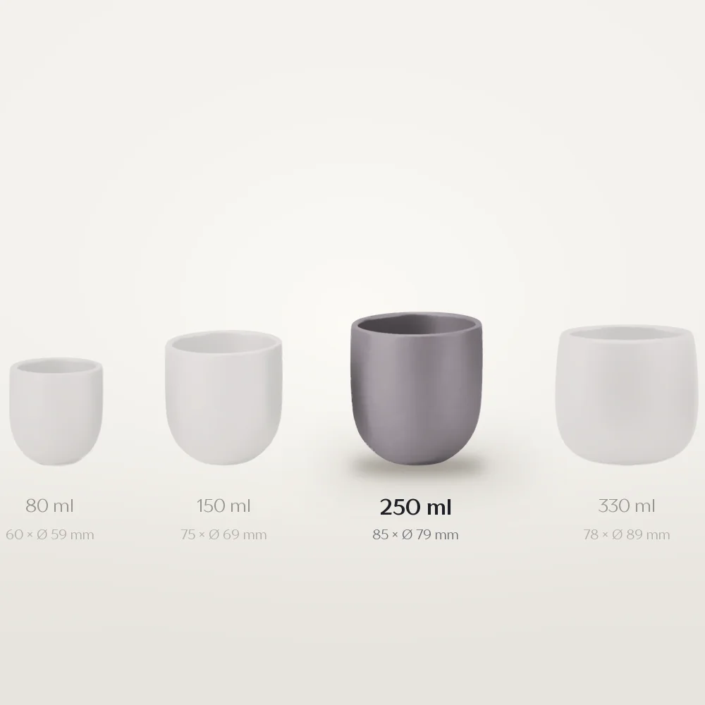 Ceașcă cafea ceramică fără toartă pentru cappuccino mare, Novum Lunar Grey, 250 ml, gri lunar mat, gresie glazurată manual — fotografia 3