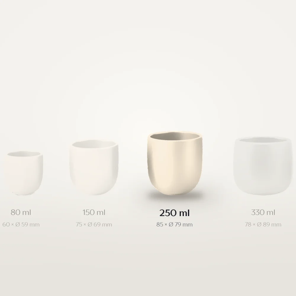 Ceașcă cafea ceramică fără toartă pentru cappuccino mare, Novum Margo Vanilla, 250 ml, vanilie mat, gresie glazurată manual — fotografia 3