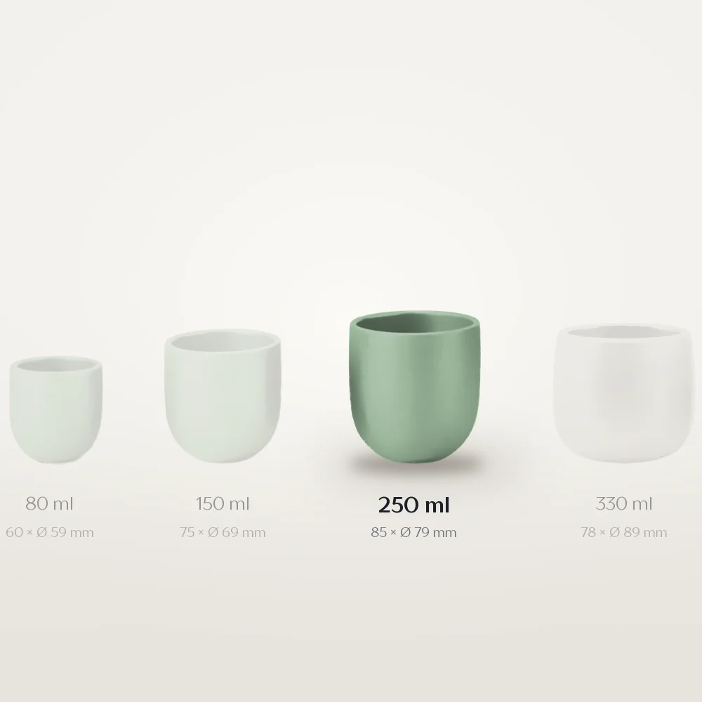 Ceașcă cafea ceramică fără toartă pentru cappuccino mare, Novum Mint Green, 250 ml, verde mentă mat, gresie glazurată manual — fotografia 3