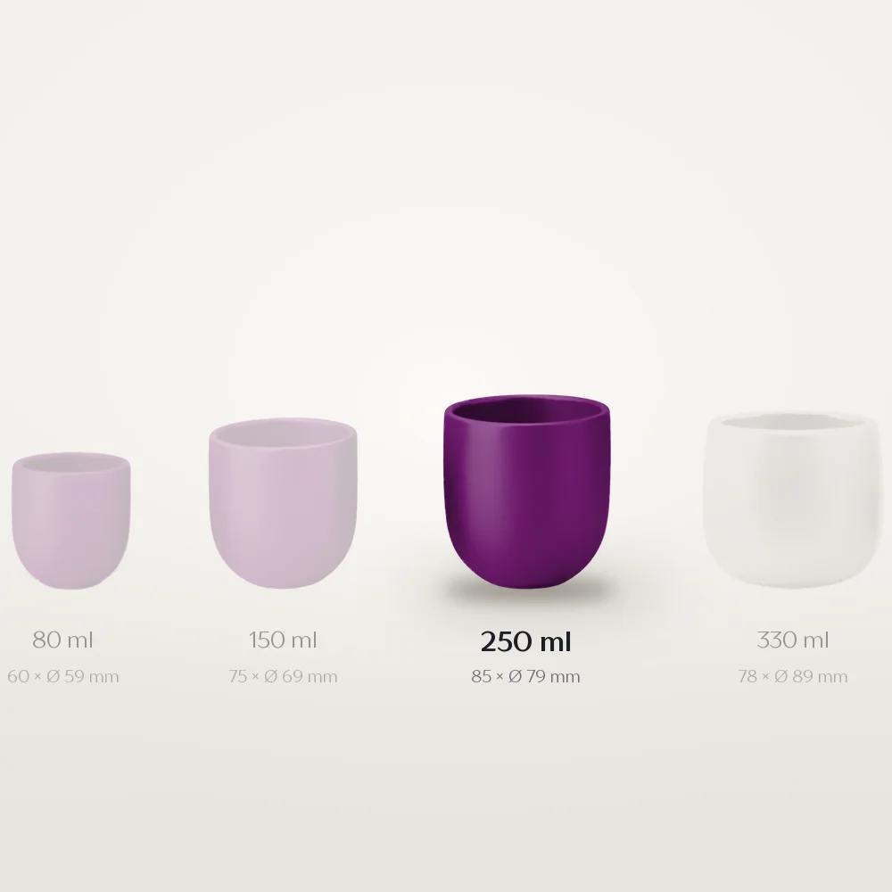 Ceașcă cafea ceramică fără toartă pentru cappuccino mare, Novum Purple Dynastya, 250 ml, mov regal mat, gresie glazurată manual — fotografia 3