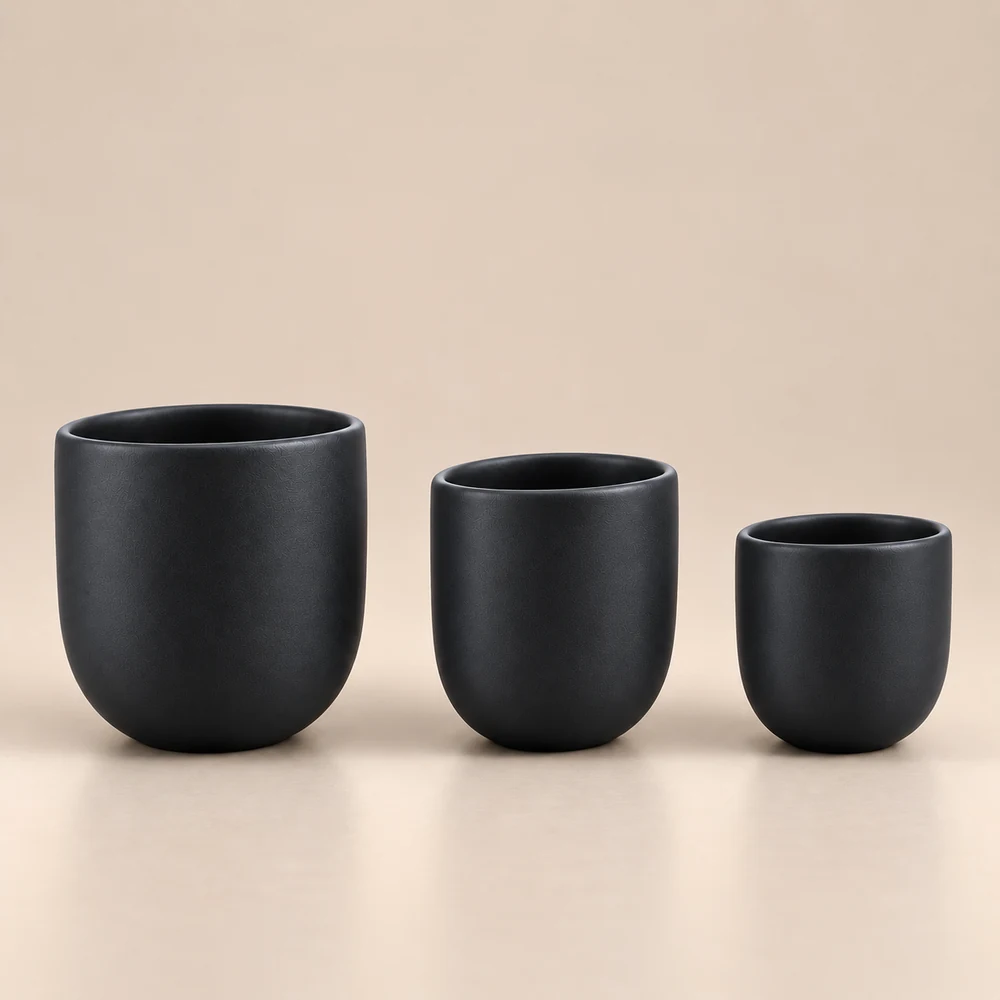 Ceașcă cafea ceramică fără toartă pentru cappuccino mare, Novum Vulcano Carbon, 250 ml, negru carbon mat, gresie glazurată manual — fotografia 2