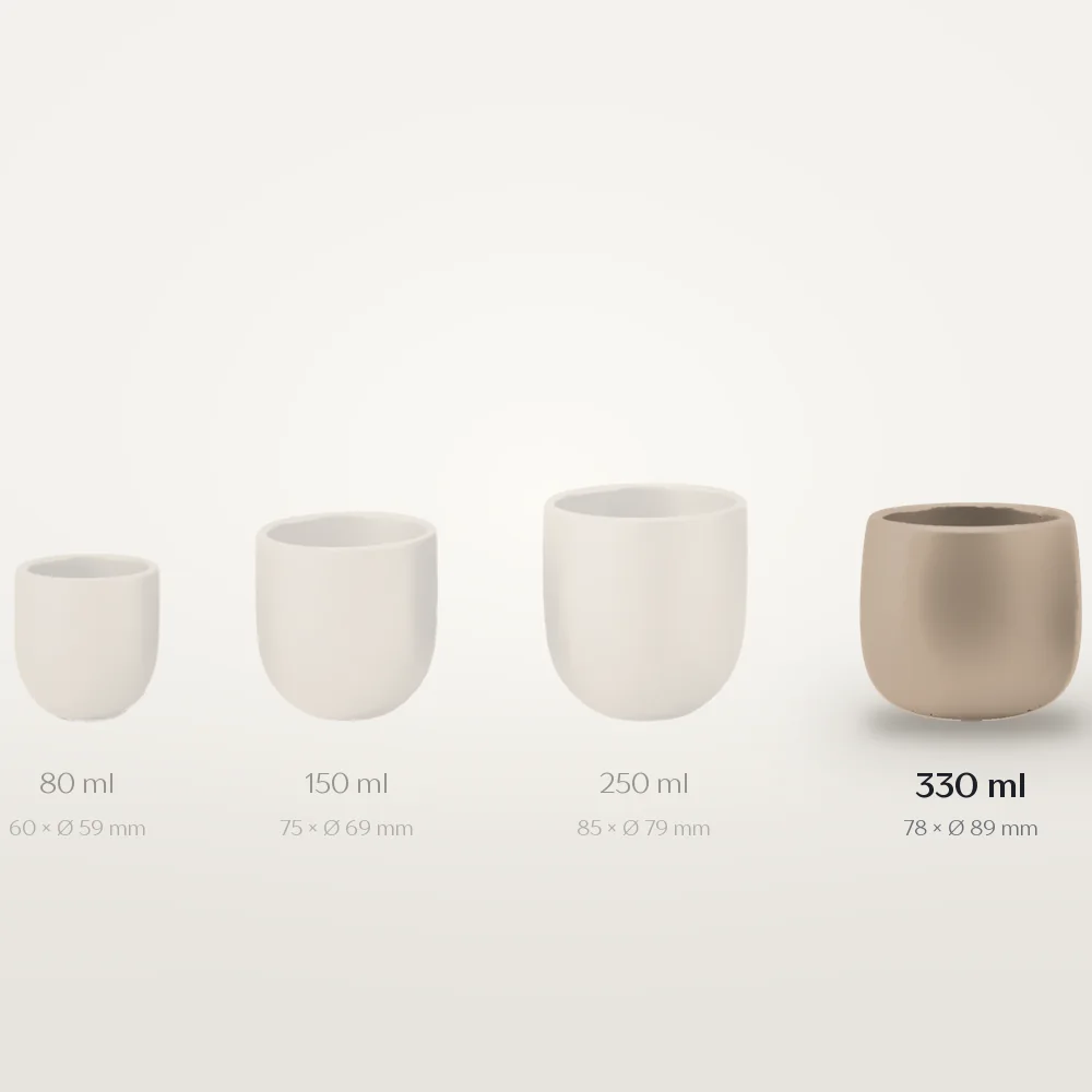 Ceașcă cafea ceramică fără toartă pentru cafe latte, Novum Margo Beige, 330 ml, maro deschis cacao cu lapte mat, gresie glazurată manual — fotografia 2