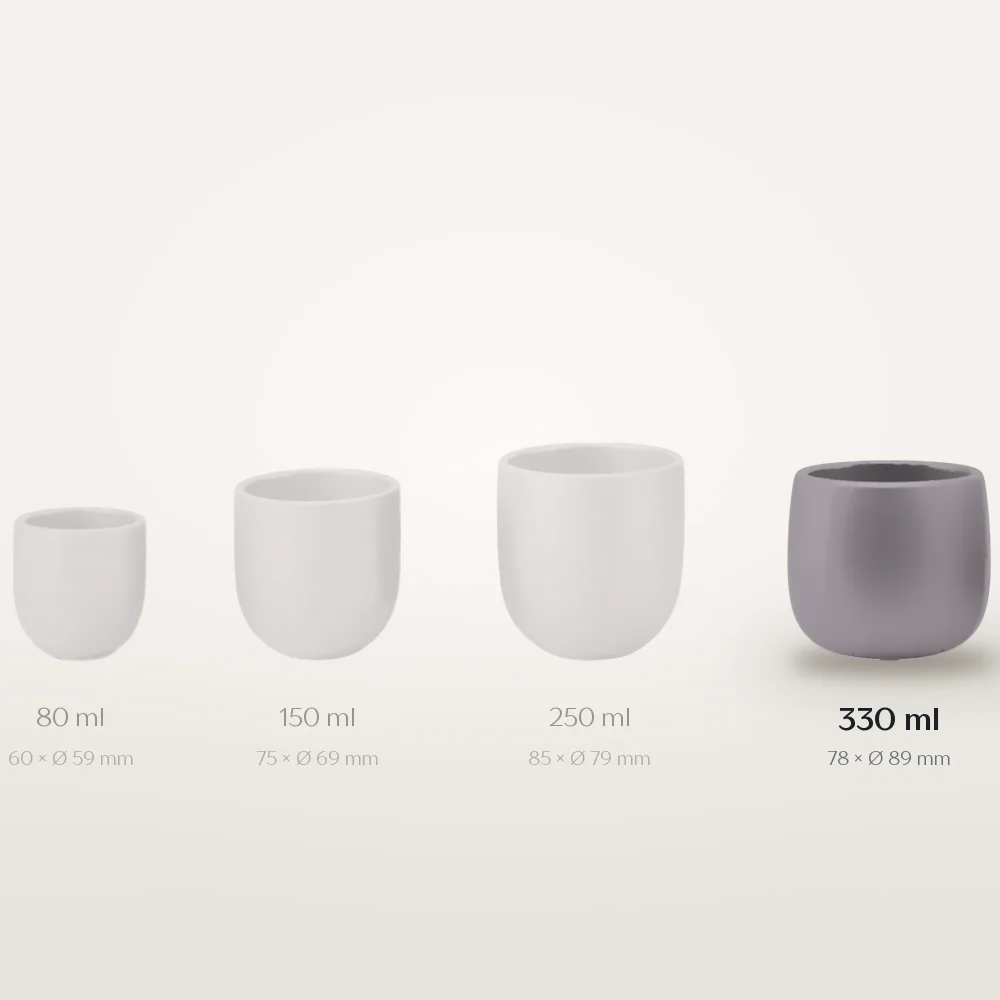 Ceașcă cafea ceramică fără toartă pentru cafe latte, Novum Lunar Grey, 330 ml, gri lunar mat, gresie glazurată manual — fotografia 2