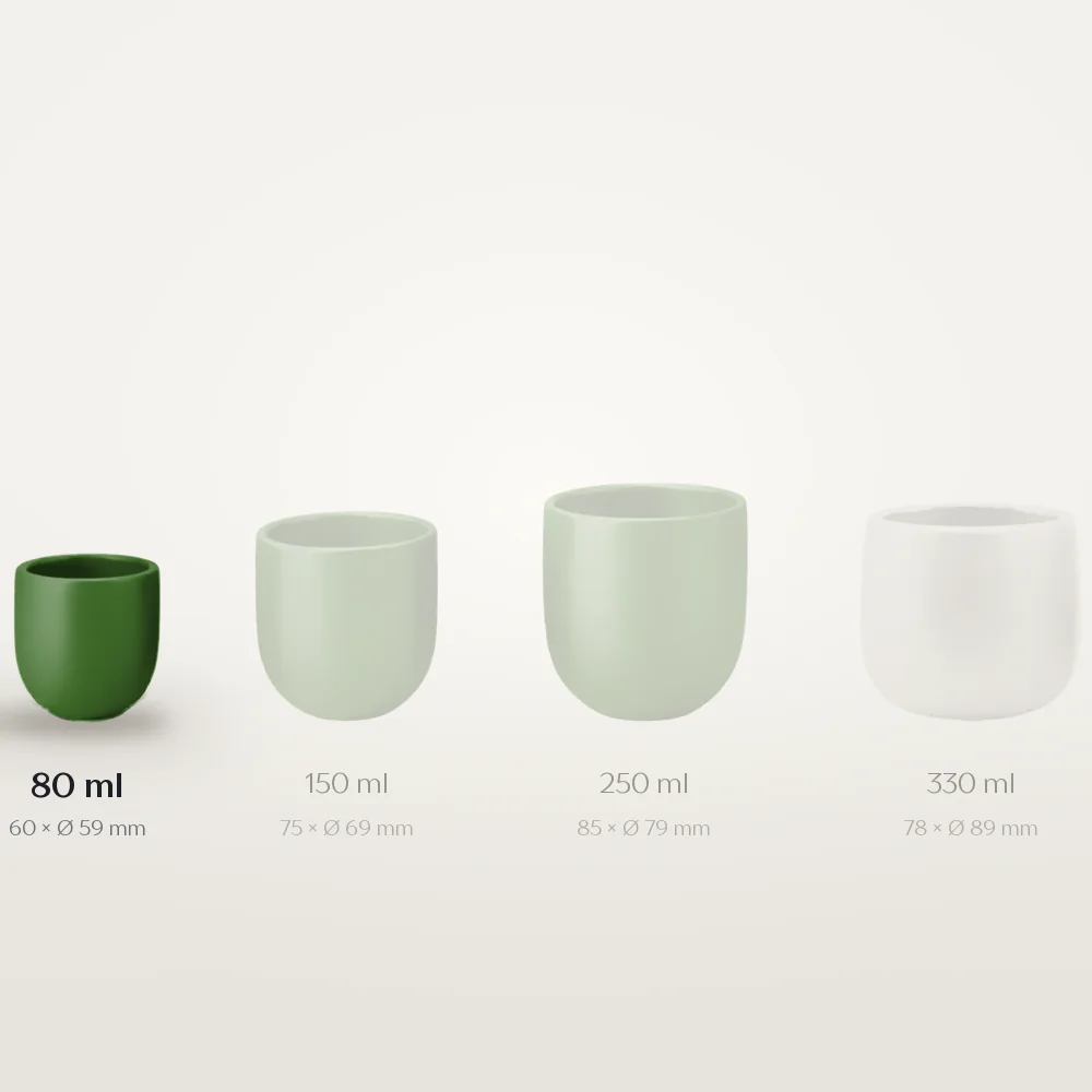 Ceașcă cafea ceramică fără toartă pentru espresso, Novum Amazon Forest Green, 80 ml, verde închis lucios, gresie glazurată manual — fotografia 3