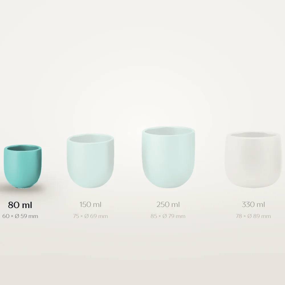 Ceașcă cafea ceramică fără toartă pentru espresso, Novum Aqua Oceanica Blue, 80 ml, albastru deschis lucios, gresie glazurată manual — fotografia 3