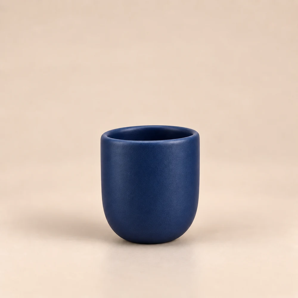 Ceașcă cafea ceramică fără toartă pentru espresso, Novum Black Indigo, 80 ml, negru cerneală indigo mat, gresie glazurată manual
