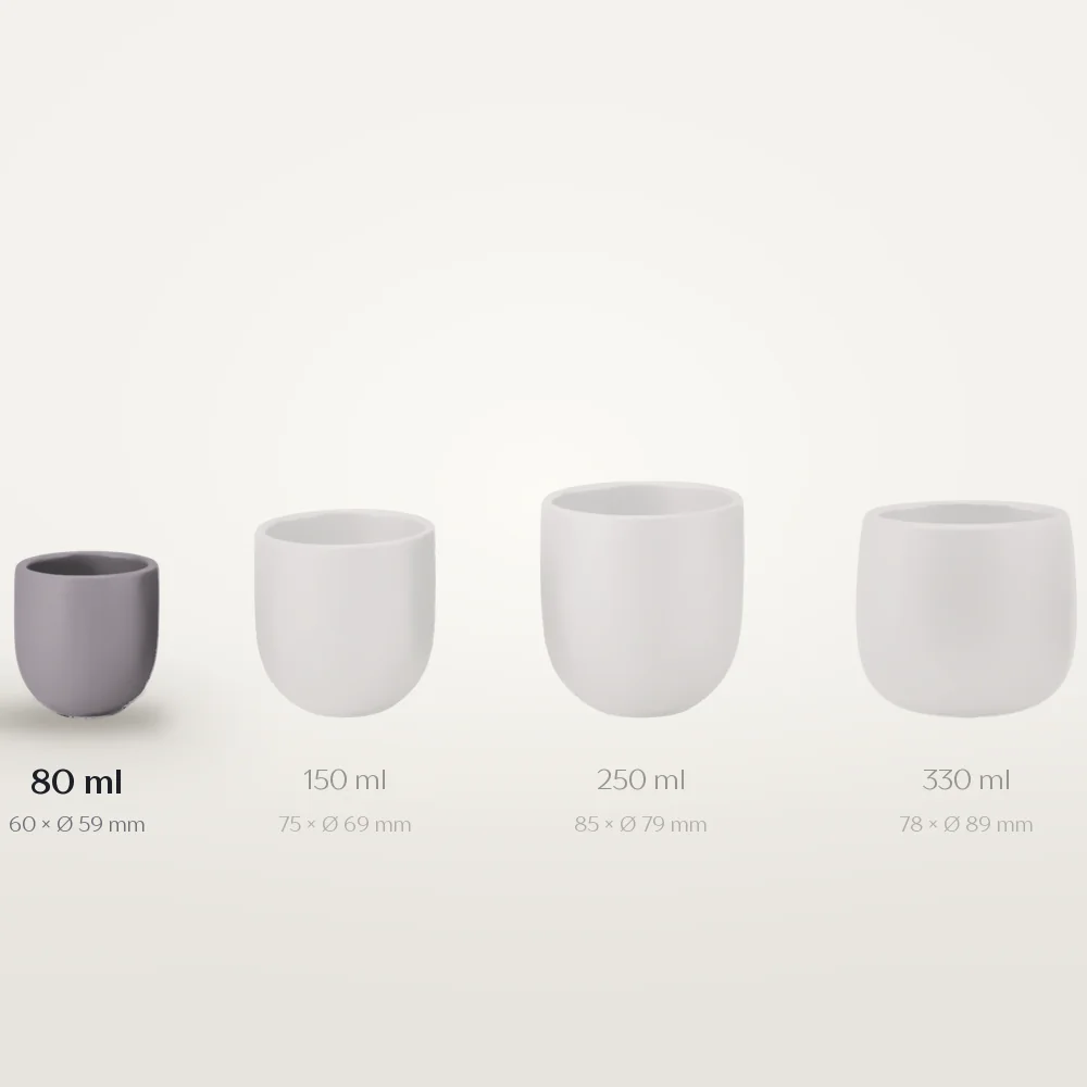 Ceașcă cafea ceramică fără toartă pentru espresso, Novum Lunar Grey, 80 ml, gri lunar mat, gresie glazurată manual — fotografia 3
