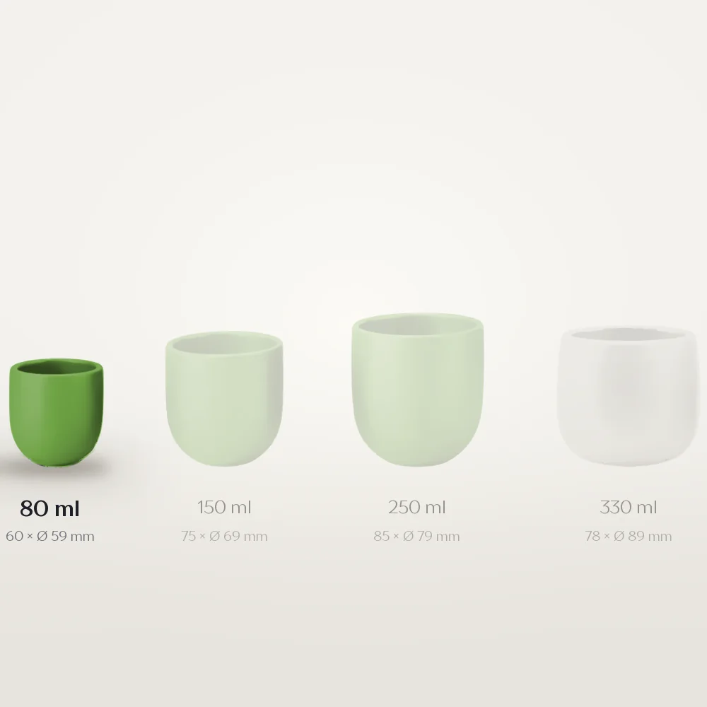 Ceașcă cafea ceramică fără toartă pentru espresso, Novum Olive Green, 80 ml, verde olive pal mat, gresie glazurată manual — fotografia 3