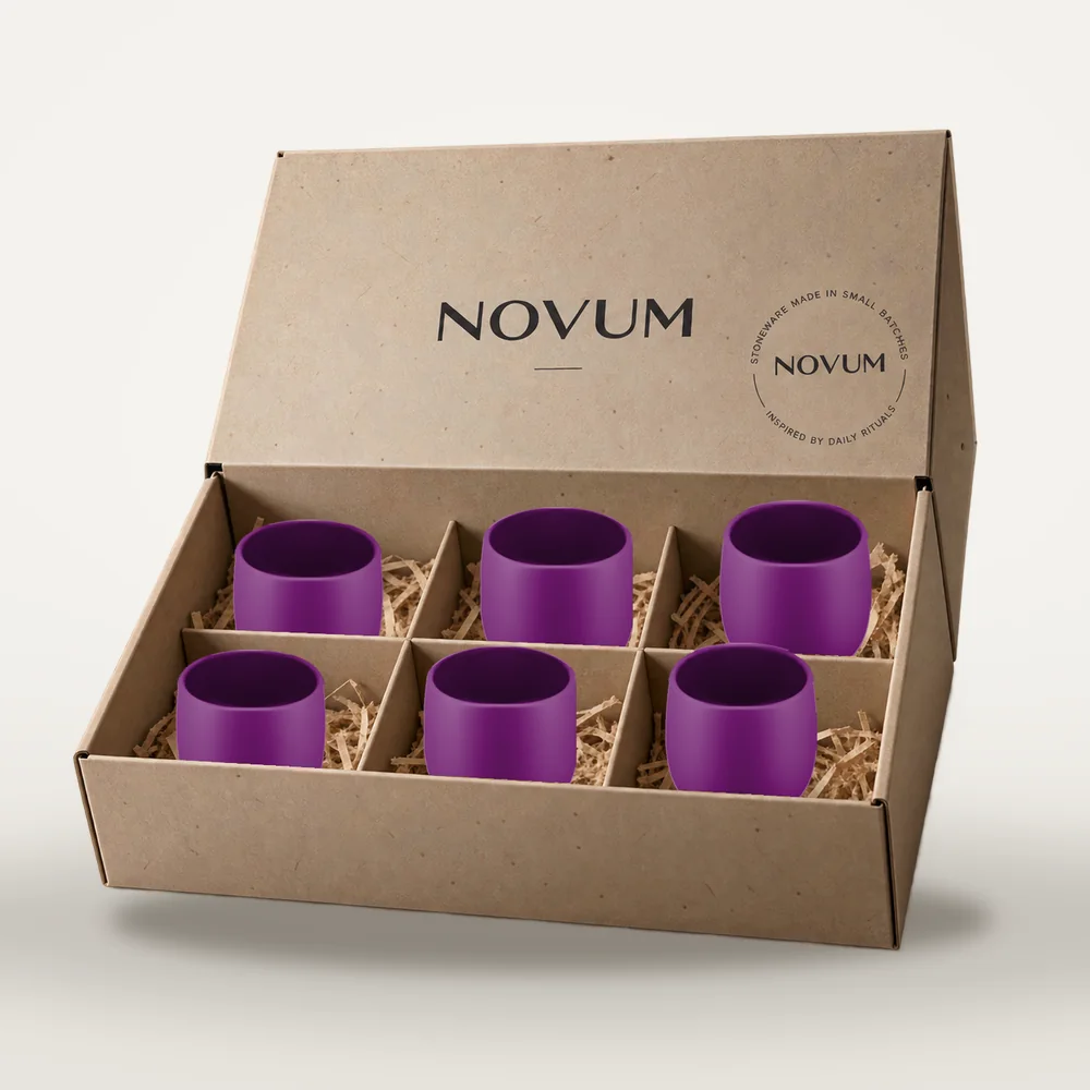 Ceașcă cafea ceramică fără toartă pentru espresso, Novum Purple Dynastya, 80 ml, mov regal mat, gresie glazurată manual — fotografia 4